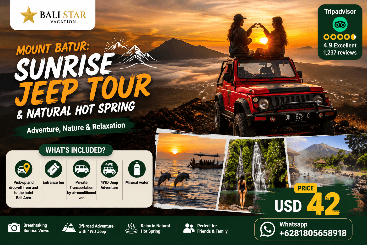 Mount Batur: Sunrise Jeep Tour & Natural Hot Spring