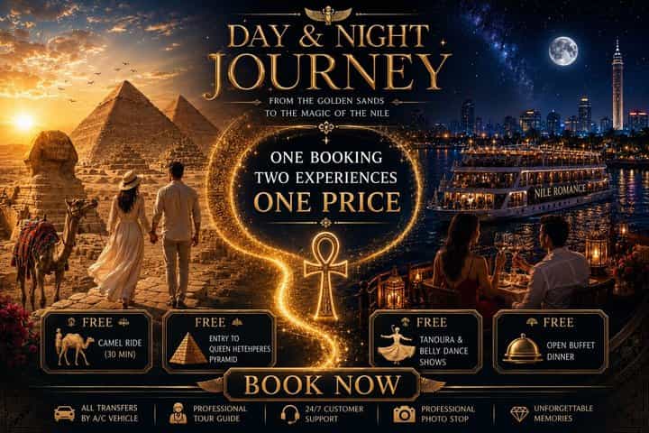 Giza Pyramids (FREE Camel, inside Pyramid & free Nile Cruise)