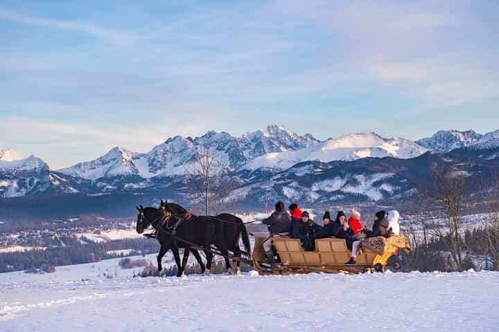 From Krakow; horse-drawn carriage with a bonfire sausage roasting
