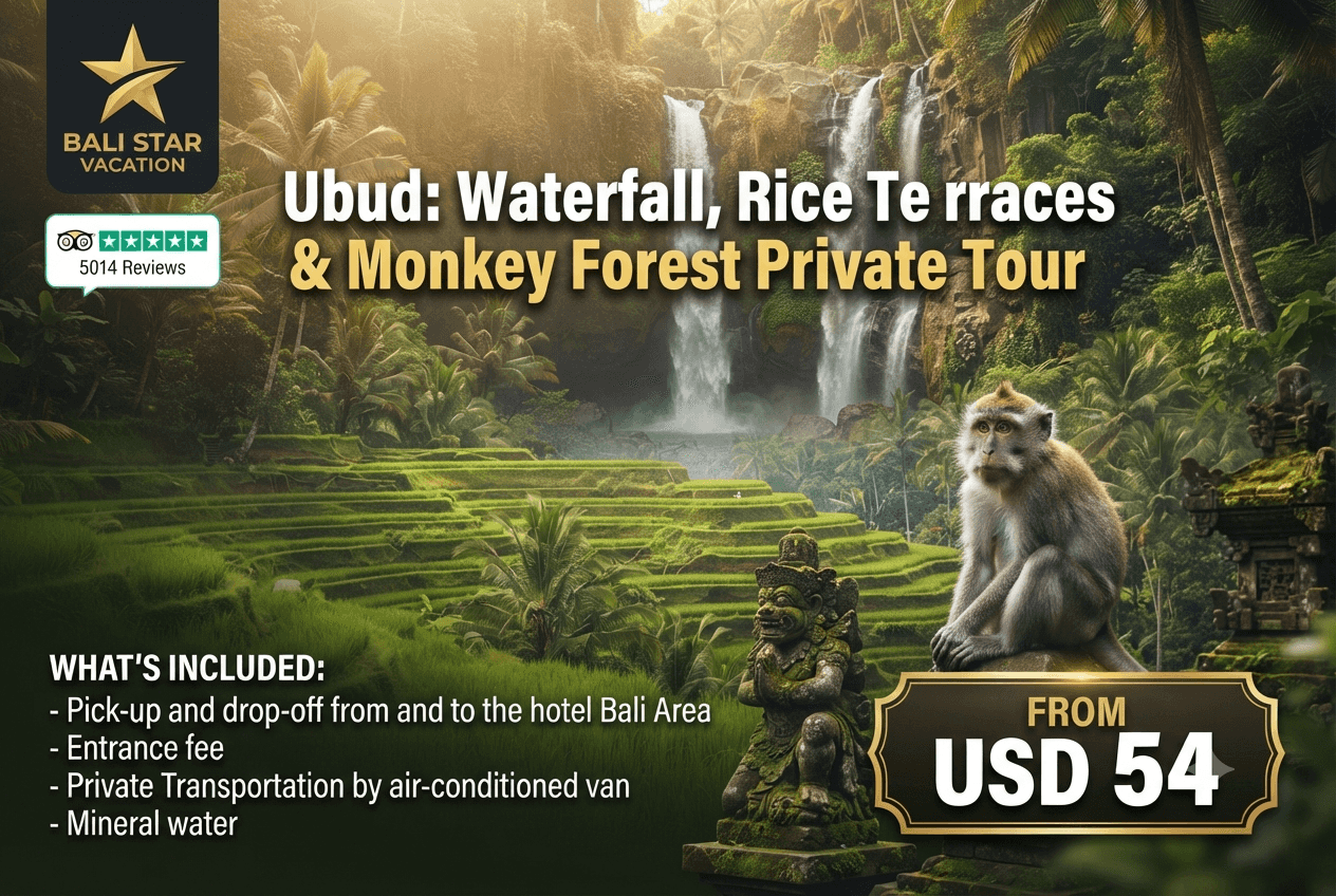 Ubud: Waterfall, Rice Terraces & Monkey Forest Private Tour