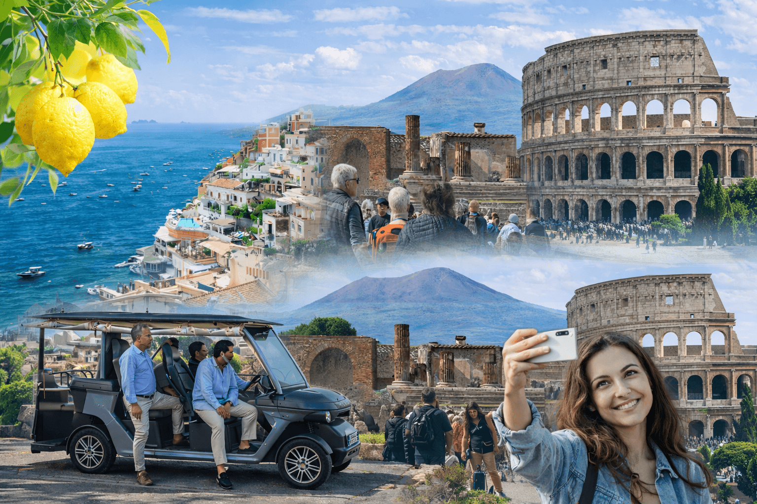 Rome by Golf Cart, Colosseum, Sorrento Coast & Pompeii: Two Days Combo