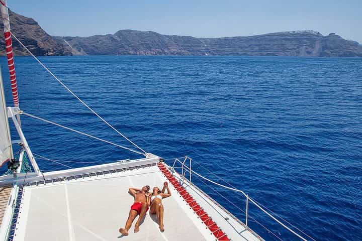 Santorini Cruise on Catamaran with BBQ & Open Bar
