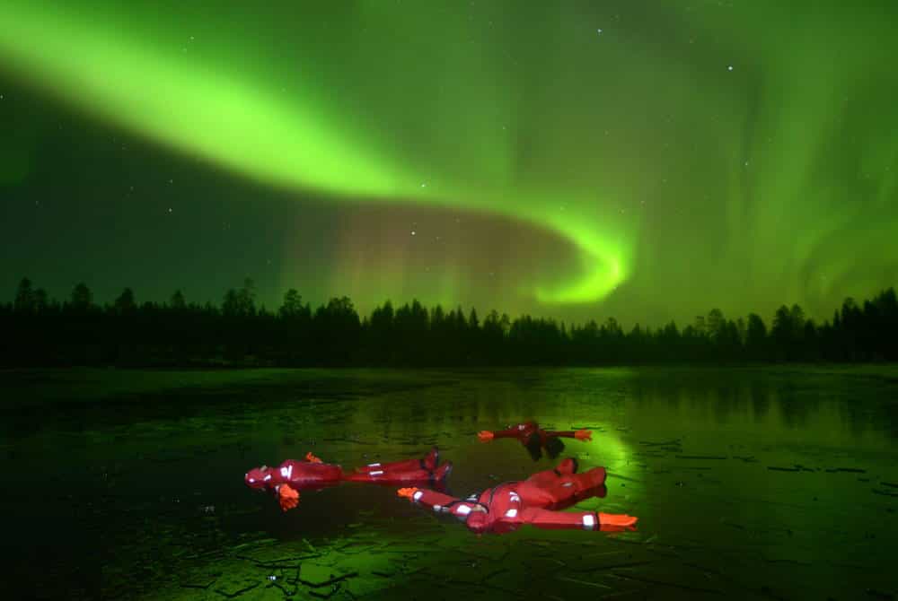 Aurora Ice Floating, Levi — evening float under the Arctic sky