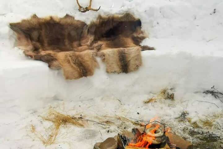 Evening tour: Sledding, mini skiing and local traditions with lasso and reindeer hides