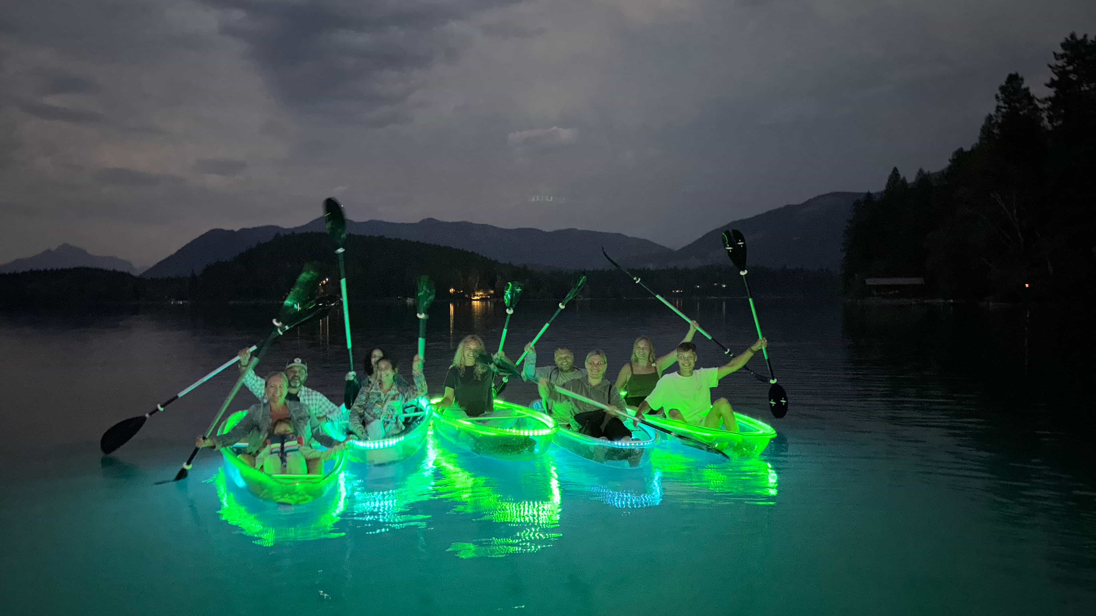 LED Illuminated Sunset Clear Kayak Tour //Whitefish, MT//