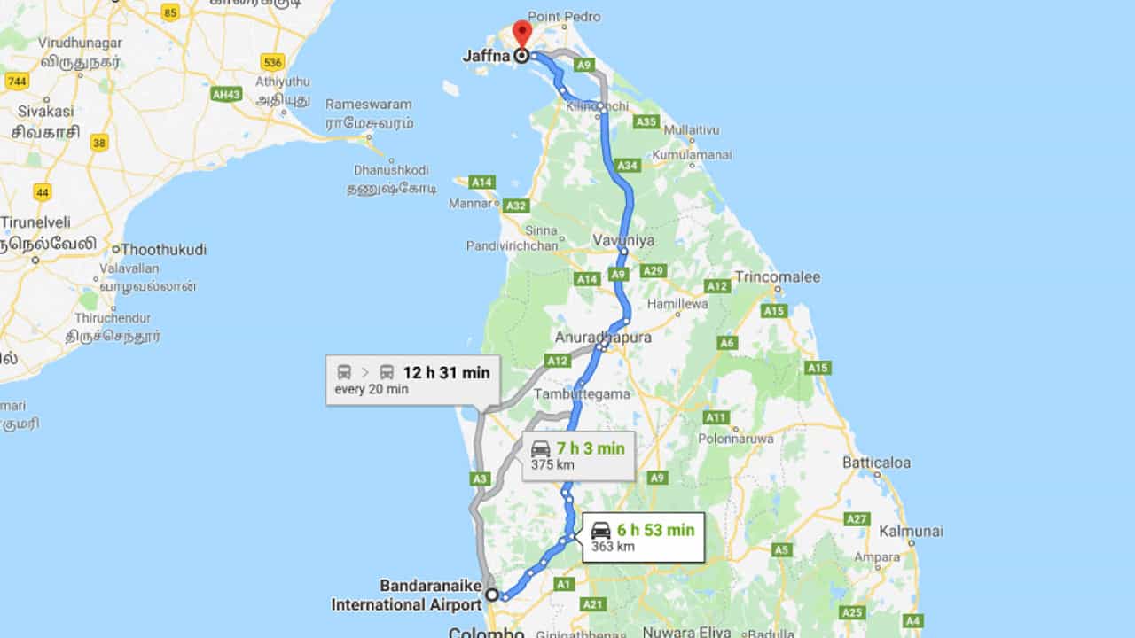 Colombo Airport (CMB) to Jaffna City Private Transfer