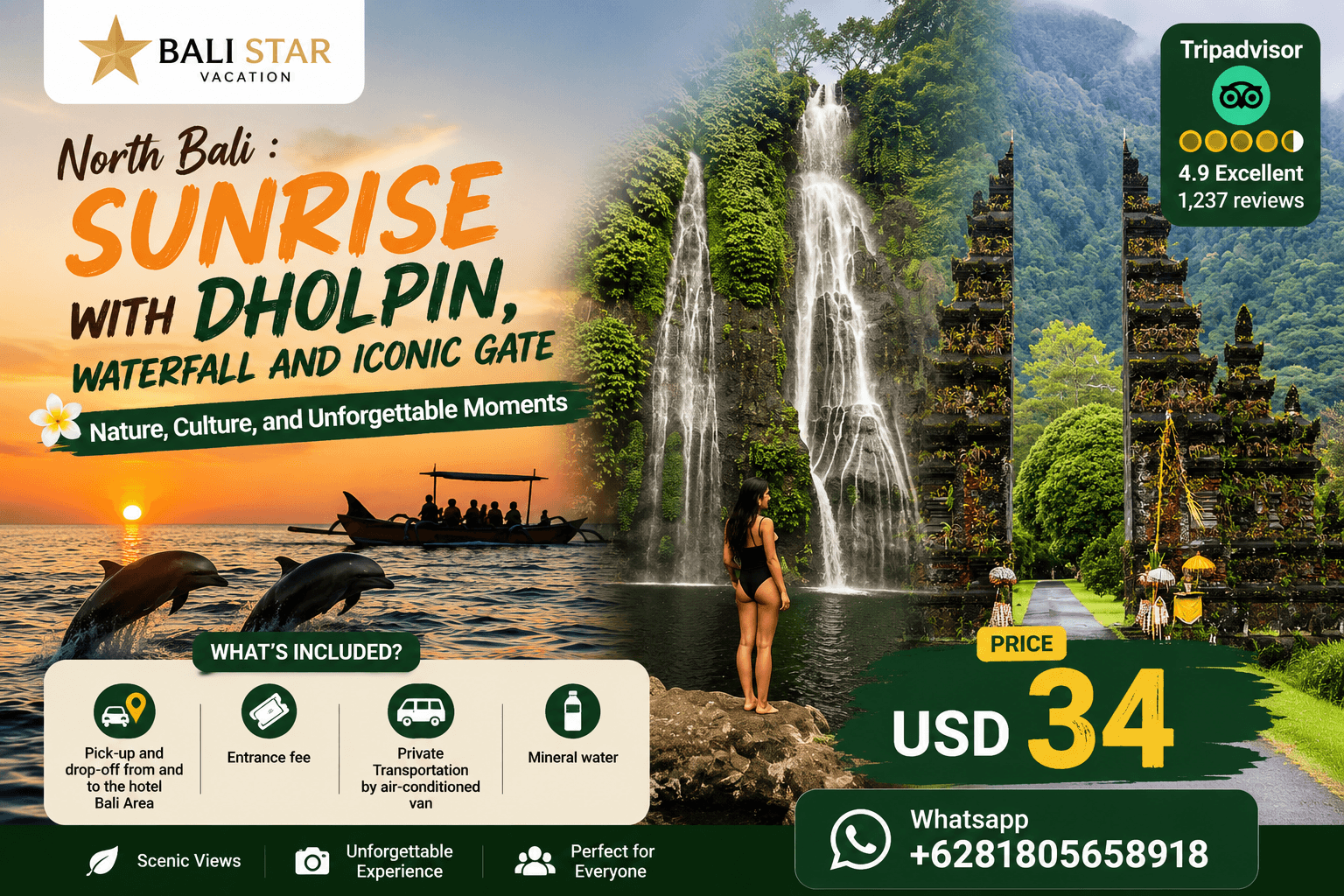 North Bali : Sunrise with Dholpin, Waterfall and Iconic Gate