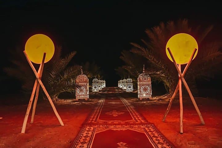 Merzouga: Overnight in Luxury Desert Camp with Camel Ride, meals & sandboarding