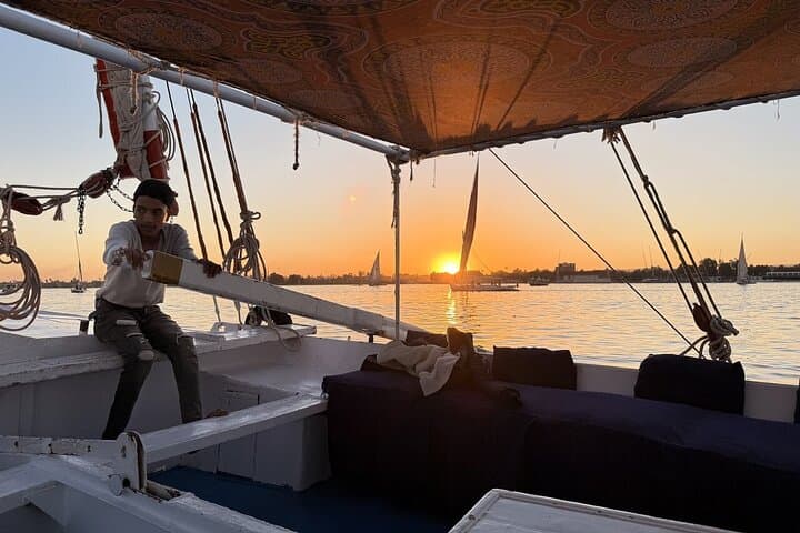 Felucca Sailboat ride on the Nile at Sunset with Tea time 