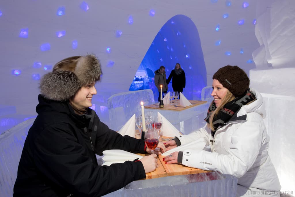 Visit to Lainio Snow village, dinner in ice restaurant