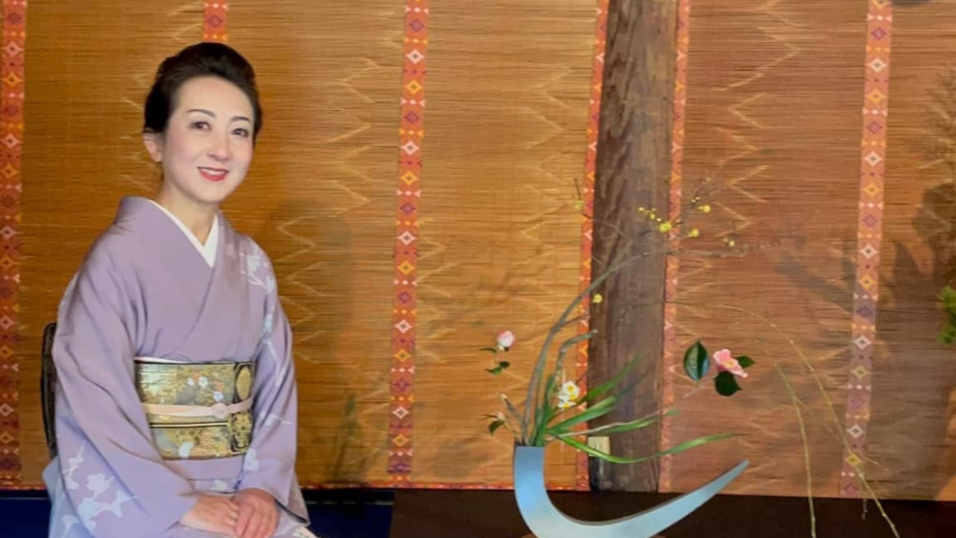 Sakura:Ikebana Japanese Flower Arrangement  In Ikenobo Style At Local Home