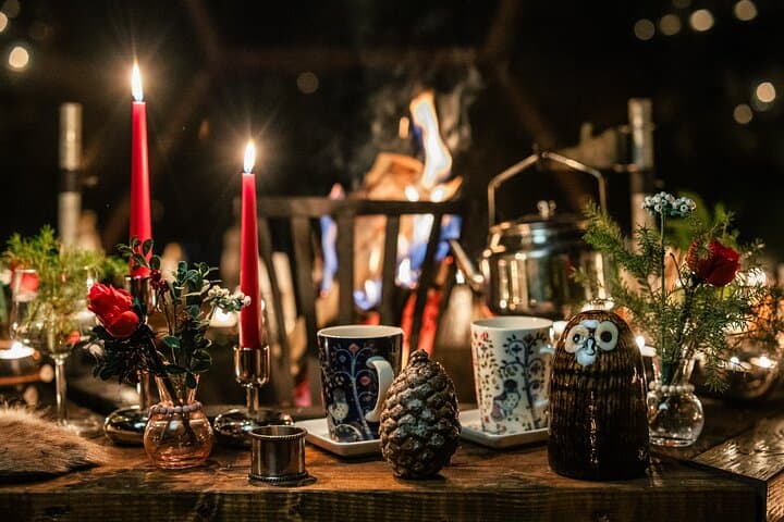 Glass Igloo Campfire Dinner under Northern Lights 