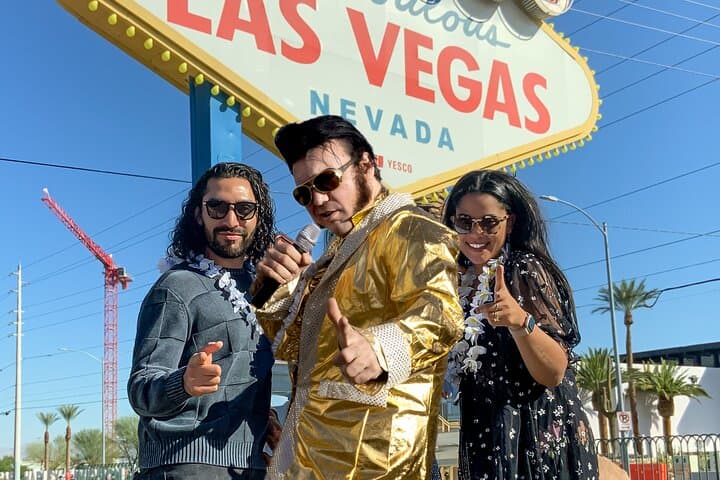 Gold Elvis Wedding or Vow Renewal at Las Vegas Sign