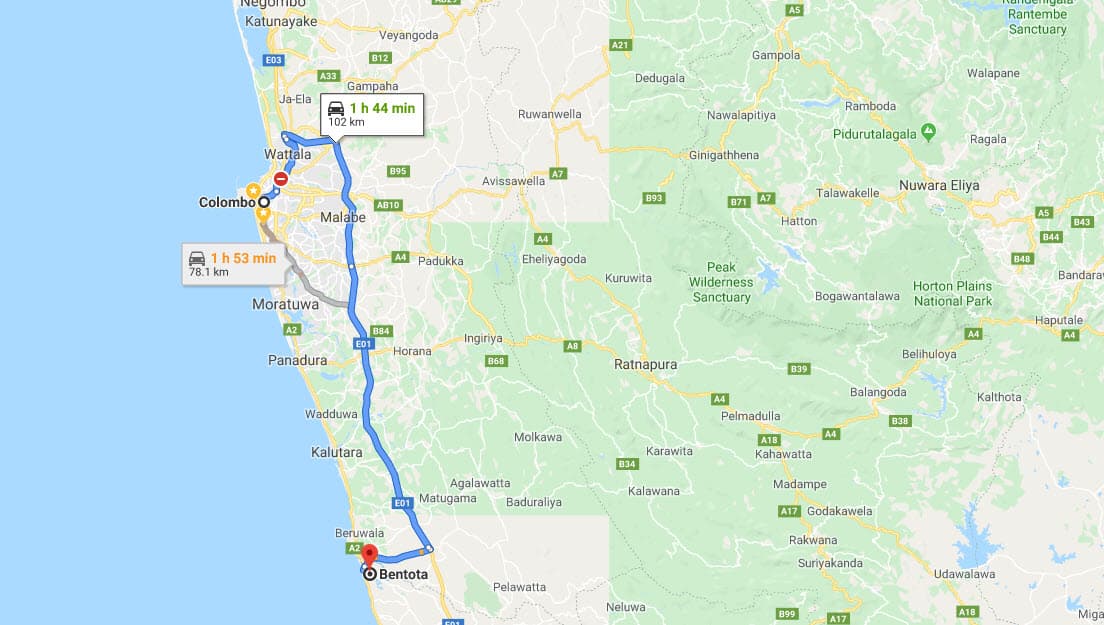 Bentota City to Colombo City Private Transfer