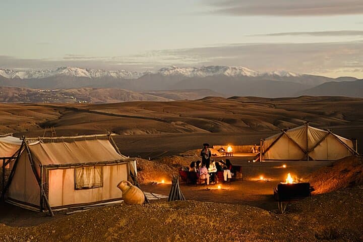 Private Agafay Desert Sunset with Dinner by 4x4 W/ Camel Ride