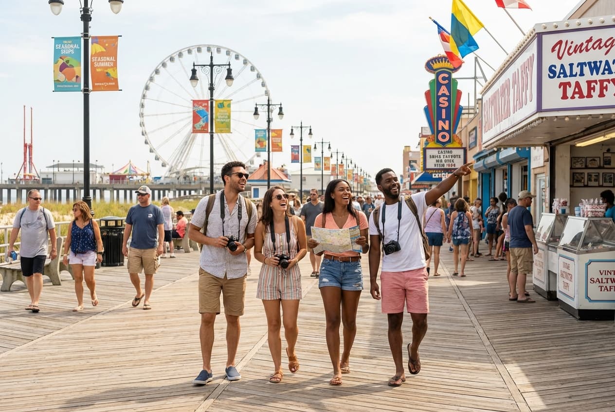 Atlantic City in 2 Days for Friends - Sun-soaked Atlantic City Boardwalk games & people-watching Atlantic City in 2 Days for Friends - Sun-soaked Atlantic City Boardwalk games & people-watching