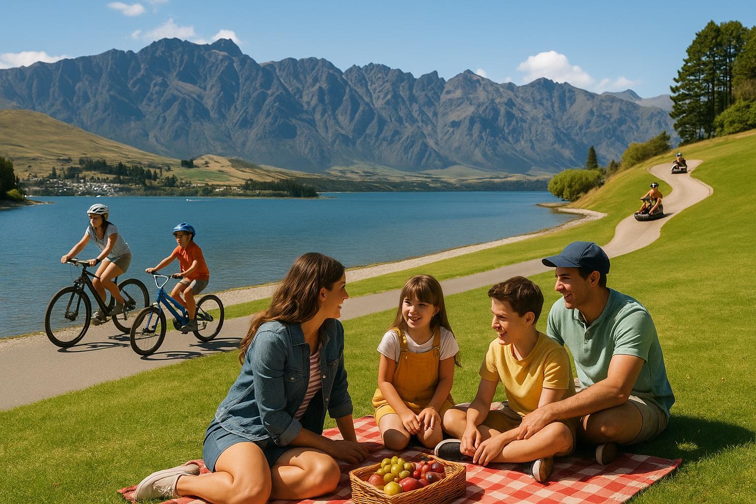 Gentle Thrills in Queenstown — Lakeside Bikes, Skyline Luge & Farm Picnics (Family-friendly)