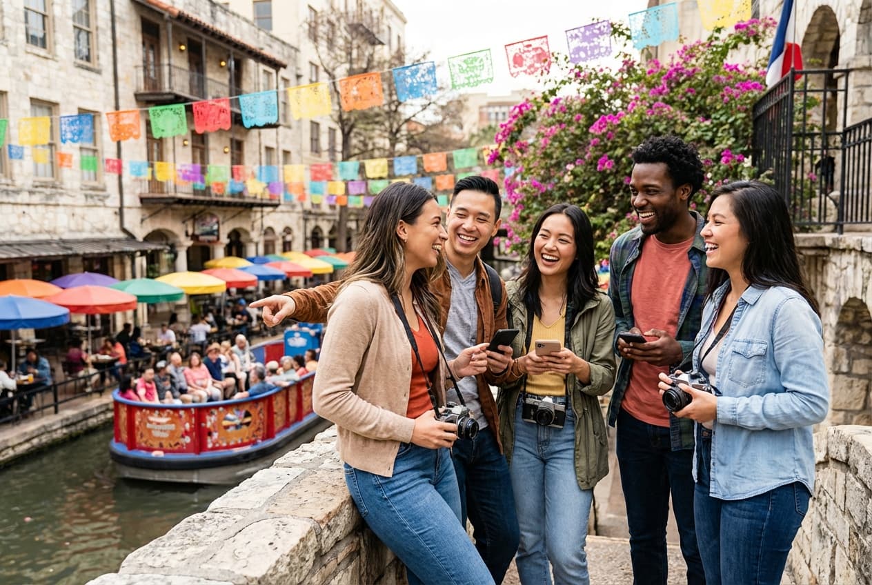 San Antonio in 2 Days for Friends - Sunlit River Walk boat cruise and riverside lunch San Antonio in 2 Days for Friends - Sunlit River Walk boat cruise and riverside lunch